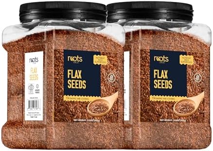 Roots Circle Premium Brown Whole Raw Flax Seeds - Rich in Fiber, Omega-3 Fatty Acids | Great for Baking, Salads, Smoothies & Protein Balls | Premium Flaxseeds | Kosher Bulk 2 Pack of 21oz