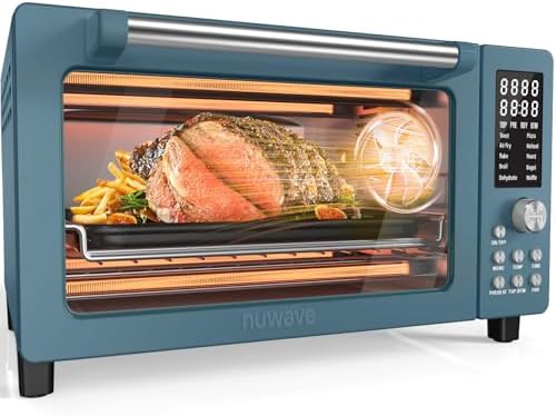 Nuwave Bravo Pro Smart Air Fryer Toaster Oven Combo, Airfryer Convection Oven Countertop, 10-in-1 Functions with Quicker & Even Crisp Technology, 1800W, 50-450°F, PFAS-Free, 21QT, Cozy Blue