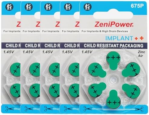 Extra High Power Cochlear Implant BTE Speech Processor Batteries Zinc Air 1.4V Size 675P, 675CI, Implant Plus (30 Batteries)