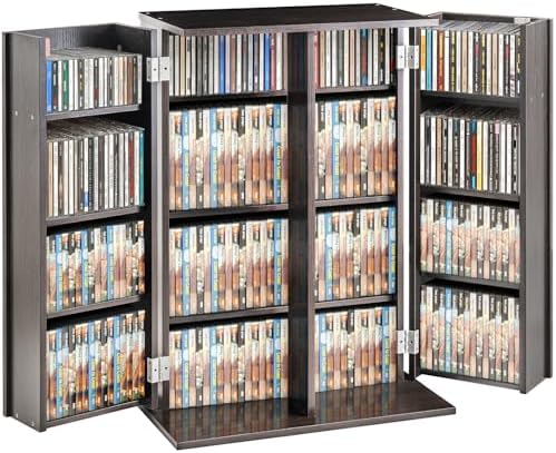 VEVOR Media Storage Cabinet, DVD Cabinet with Doors and Shelves, CD Storage, Adjustable DVD Shelf, Protects & Organizes Music, Movie, Video Games or Collections-Espresso