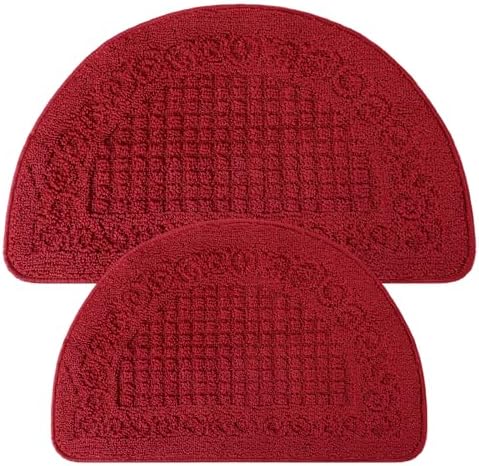 2 Pcs Red Kitchen Rugs 15 x 22 Inches 18 x 30 Inches Kitchen Mats Non Skid Washable Doormat Indoor Entrance Absorbent Standing Half Circle Carpet for Home Floor Patio Garage Door Laundry Room