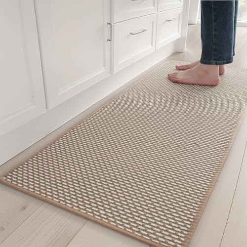 AMOAMI Kitchen Mats for Floor, Kitchen Rugs Non Slip Machine Washable, Kitchen Runner Rugs Non Skid Super Absorbent Dirt Resist in Front of Sink Standing Mat, 20"x32" Brown
