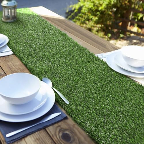 Aneco 14 x 72 Inch Artificial Grass Table Runners Carpet Roll Synthetic Grass Table Runner Grass Tabletop Decoration for Spring Fall Summer Holiday, Baby Shower, Wedding, Birthday, Banquet