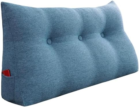 8 lbs Thickened Twin Headboard Pillow Wedge College Dorm Bed Pillow for Backrest Reading Triangular Pillow with Side Pocket for Sitting in Bed, Dorm Bedding Essentials for Girls & Boys Blue