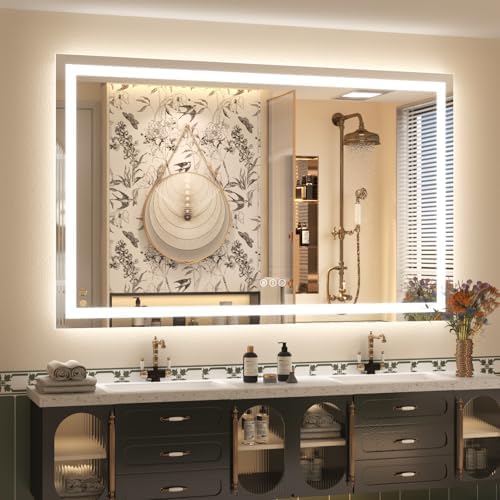 60x 40 Inch Lighted Bathroom Mirror for Wall, LED Illuminated Vanity Mirror with Lights, Dimmable, Anti-Fog, ETL Listed (Backlit and Front Lighted)
