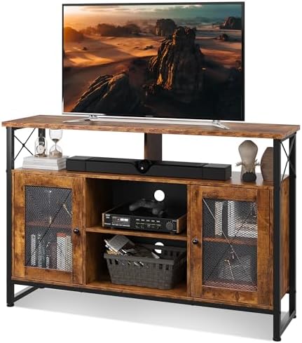 WLIVE TV Stand 55 inch TV, Tall Entertainment Center with Storage, Farmhouse Industrial TV Console for Bedroom Living Room, Rustic Brown