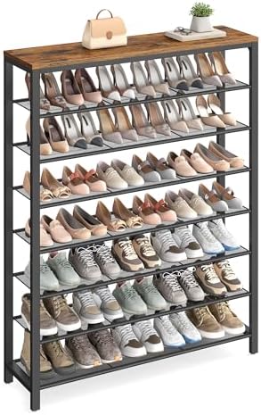 VASAGLE 8 Tier Shoe Rack, Shoe Organizer for Closet, Entryway, 32-40 Pairs of Shoes, Large Shoe Rack Organizer with 7 Metal Mesh Shelves, 11.8 x 39.4 x 59.8 Inches, Rustic Brown and Black ULBS012B01