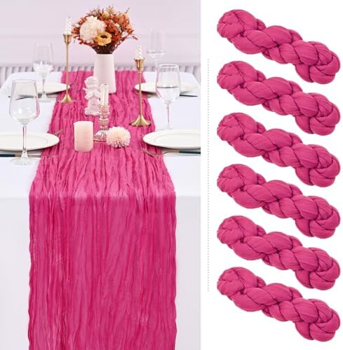 6 Pack Hot Pink Cheesecloth Table Runner Gauze Table Runner 10FT Long Semi-Sheer Table Runner Boho or Rustic Wedding Table Decor for Wedding Decor Arch Draping Bridal Shower Holiday Party