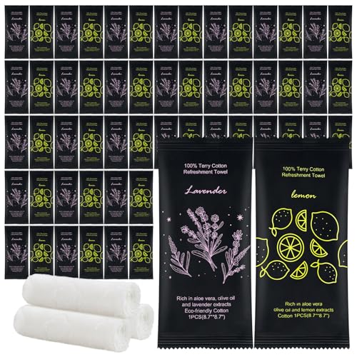 Moist Cotton Towel Bulk Moist Towelettes Individually Wrapped 8.7" x 8.7",White Towel Services,Refreshment Pre Moistened Towels Lavender and Lemon Scent for Travel Sport Party Spa Dentist Hote400