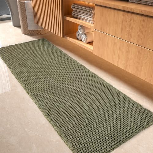 tchdio Waffle Bath Mat-Runner Rug, Super Absorbent Non Slip Bath Mats for Bathroom Machine Washable Long Rugs with Tassels, Bath Rugs for Bathroom Floor Beside Tub, 2' x 4'(24" x 48")