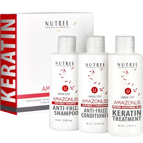Hair Straightening Brazilian Keratin Treatment 1 Step Amazonliss Protein Smoothing Brush Set 2.02 Fl.oz - New Formula - Odor-Free - Formaldehyde-Free - Easy To Apply - Only 1 Hour for Application