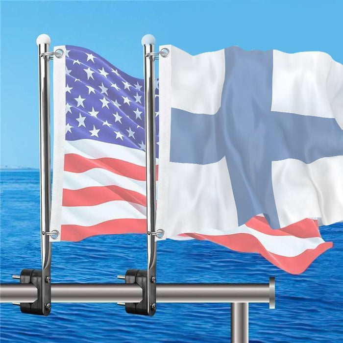 2 Pcs Adjustable Boat Flag Pole Universal, 12”x18” Stainless Steel Clamp on Boat Flag Pole Kits Rail Mount Without Drilling (Without Flag)