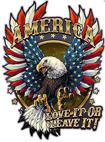 America Love It Or Leave It, Eagle, America, American Flag, Iron On Heat Transfer, T-Shirt Iron On, DYI Iron On Transfer #3 (Light Color Fabric Transfer)