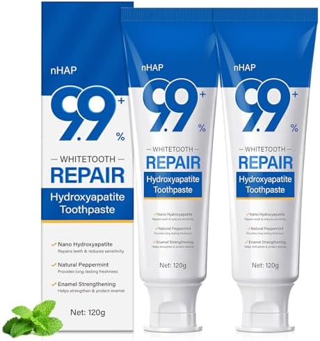 9.9% Hydroxyapatite Toothpaste(2Pcs), Nano Hydroxyapatite Toothpaste for Enamel Protection and Tooth Strengthening (Fluoride Free), Fresh Mint Flavor, Daily Use for Oral Health