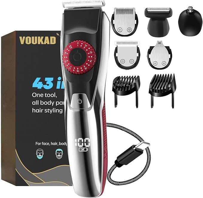 Beard Mustache Trimmer with 3 Attachments, 40 Adjustable Precisions, Waterproof, 240 Min Runtime - Personal Body Hair Trimmer for Men & Women Gift Choice (Red)