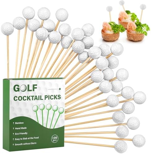 Aneco 100 Pieces Golf Cocktail Picks 4.72 Inch Golf Themed Toothpicks Sports Bamboo Fruit Sandwich Skewer Picks Decorative Toothpicks for Appetizers Cocktail Garnish Party Supplies Catered Events