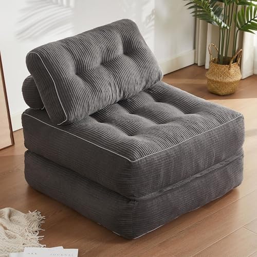 Folding Chair Bed, Futon Sofa Bed, Floor Couch for Adults Chair Bed for Living Room, Lounge Sofa, Convertible Sofa Bed, Small Couches for Small Spaces,Grey