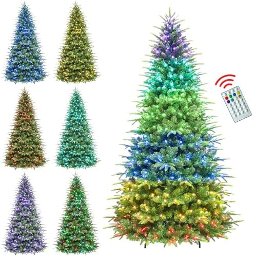 Hykolity 6 ft Prelit Artificial Christmas Tree with Remote Control, 1420 PE&PVC Branch Tips, Artificial Hinged Christmas Tree with 350 Multi-Color RGB Lights for Decoration, 15 Modes