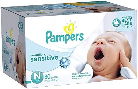 Pampers Swaddlers Sensitive Disposable Diapers Newborn Size 0 (> 10 lb), 80 Count, Super