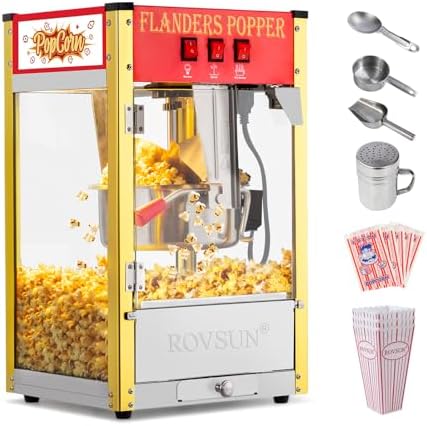 ROVSUN Popcorn Machine with 8 Ounce Kettle Makes Up to 32 Cups, Commercial Popcorn Machine Countertop Popcorn Maker w/Stainless Steel Scoop, Oil Spoon & 3 Popcorn Cups for Home Movie Theater, ETL, Red
