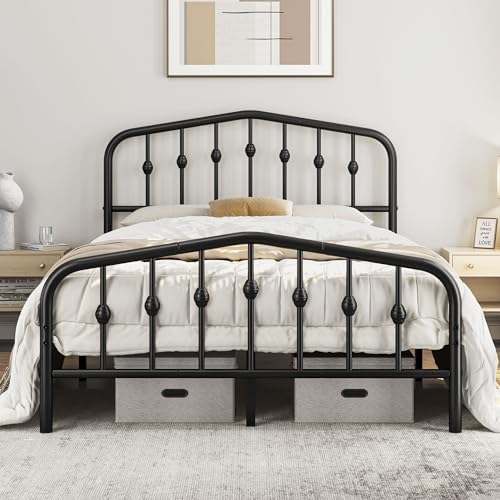Yaheetech Metal Bed Frame Full Size Metal Platform Bed Frame with Victorian Style Headboard/Footboard/Easy Assembly/No Box Spring Needed/Black
