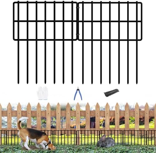 25 Pack Garden Animal Barrier - 1.65inch Spike Spacing, Reusable Rustproof Metal Fence Border for Dogs & Rabbits - Total 27ft(L) x 17inch(H)