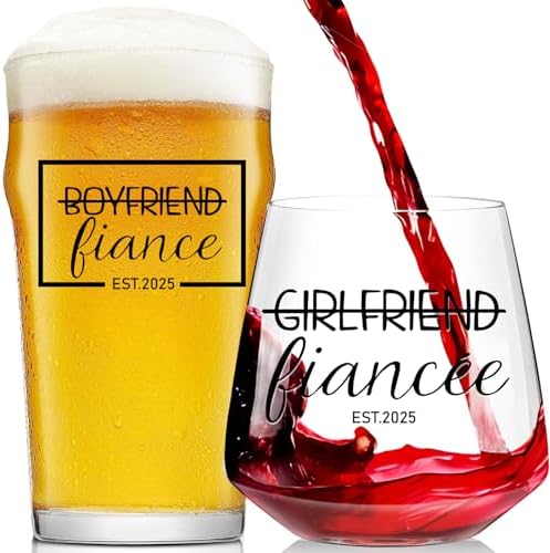 2025 Engagement Gifts for Couples - Unique Engagement Gifts for Her/Him, Fiance&Fiancee Wine Glasses for Women, Engaged Gift Decorations for Newlywed
