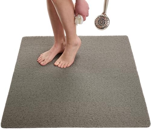 ENKOSI Loofah Square Shower Mat - Non Slip Shower Mats for Inside Shower - Extra Large 31x31 Shower Floor Mat Non Slip - Square Bath Mat for Shower - Secure Anti Slip Shower Bathroom Mat (31x31 Gray)