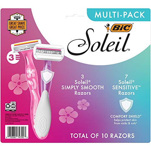 BIC Soleil Simply Smooth Women's Disposable Razors; 3 Blades With Moisture Strip For a Silky Smooth Shave; 10-Count