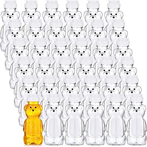 Thenshop 36 Pcs 8 oz Honey Jar Plastic Empty Bear Bottle Dispenser Clear Transparent Honey Containers Bear Cup Squeeze Bottle with Flip Top Lid for Storing Dispensing(White Lid)