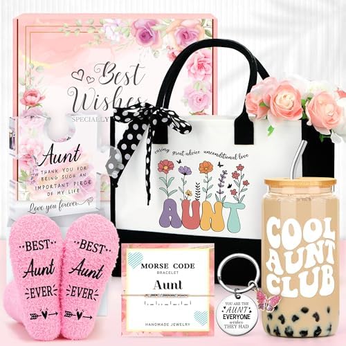 Aunt Gifts for Women Best Auntie Gift Ideas Cool Aunt Birthday Gifts for Aunts from Niece Auntie Birthday Gift Presents for Aunts Bracelet Keychain Cup Socks Tote Bag Acrylic Puzzle