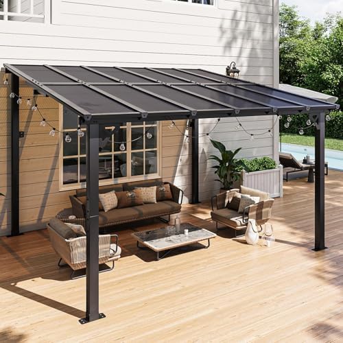 Aoxun 10' x 12' Gazebo for Patio, Gazebo Pergola with Sloped Roof, Large Wall-Mounted Heavy Duty Awnings, for Backyard, Deck, Patio