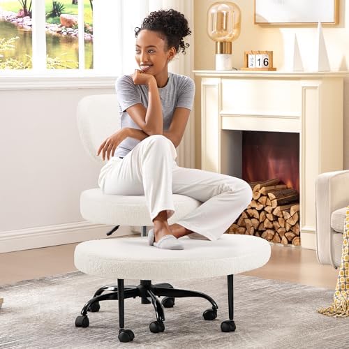 Ergonomic Cross Legged Office Chair with Wheels - Adjustable Height for Meditation, ADHD Desk & Yoga - Wide Criss Cross Design with Lumbar Support, Kneeling Chair - Off White