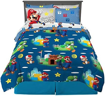 Franco Kids Bedding Super Soft Comforter and Sheet Set with Sham, 7 Piece Full Size, Mario
