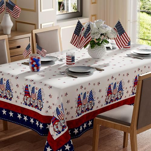 Gnomes Stars Patriotic America 4th of July Memorial Day Independence Day Tablecloth Rectangle Washable Table Covers for Home Party Decorations 60x84 Inch