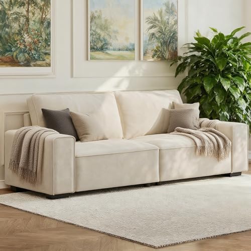 Vesgantti 87'' Chenille Couch for Living Room, 3 Seater Comfy Sofa with Wide Armrest, Thick Spring Cushions, Removable Cover, Modern Cloud Couch for Apartment, Office, Small Space, Chenille Beige