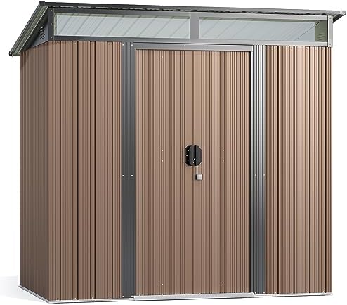 Gizoon 6'x4' Outdoor Storage Shed Metal Garden Shed with Sliding Lockable Doors, Versatile Tool Bike Shed with Transparent Panel Windows, Outdoor Storage Clearance for Backyard, Patio, Light Brown