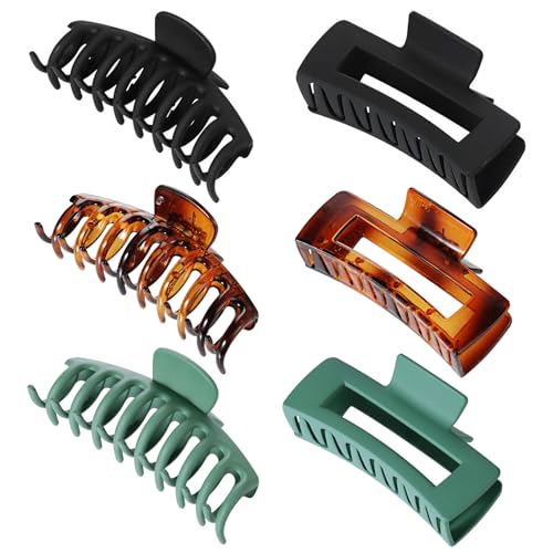 6 Pcs 2 Style Hair Claw Clips, Leopard Print Stylish Hair Accessories, 4.3 inch Keel Shape & 4.1 inch Square Banana Large Hair Claw Clips for Women & Girls