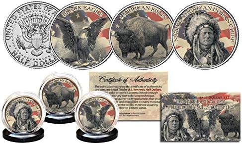 American Buffalo JFK Half Dollar 3-Coin Set Black Eagle Indian Chief Bison Mint State Proof US Mint
