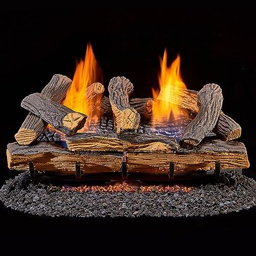 Duluth Forge DLS-24R-1 Dual Fuel Ventless Fireplace Logs Set with Remote Control, Use with Natural Gas or Liquid Propane, 33000 BTU, Berkshire Split Oak, 24 Inches