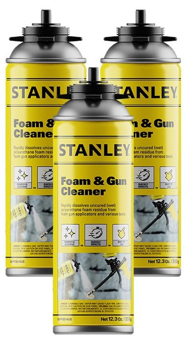 STANLEY Spray Foam Dispensing Gun Cleaner - Uncured Expanding Polyurethane Foam Dissolver - 12.3 oz, 3 Pack