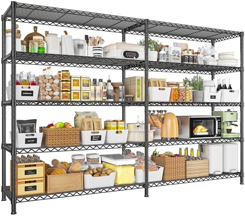 REIBII 73''W Storage Shelves Load 1650 LBS Metal Shelving 5-Tier Wire Shelving Unit for Storage Rack Adjustable Heavy Duty Metal Shelves for Pantry Kitchen Garage, 17.7" D x 73" W x 71" H