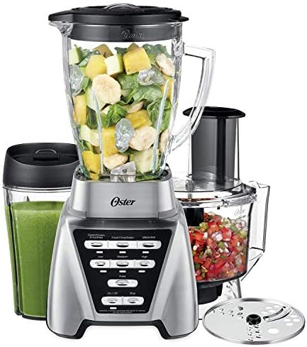 Oster Blender | Pro 1200 with Glass Jar, 24-Ounce Smoothie Cup and Food Processor Attachment, Brushed Nickel - BLSTMB-CBF-000