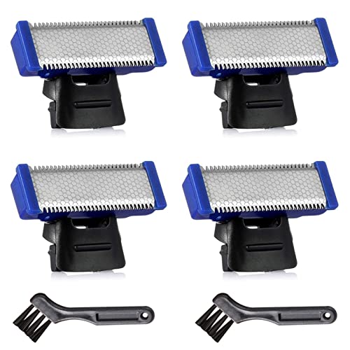 4PCS LinMei Shaver Replacement Heads Compatible for 1st Generation Microtouch Solo Men's Rechargeable Full Body Hair Trimmer and Shaver Replacement Cutter Head with 2 Clean Brush
