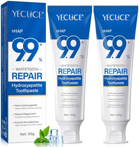 9.9% Hydroxyapatite Toothpaste, (2PCS) Nano Hydroxyapatite Toothpaste for Enamel Protection and Tooth Strengthening, Gentle Mint, Fresh Breath, Daily Use for Oral Health