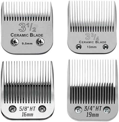 Detachable Pet Dog Grooming Ceramic Blade, Compatible with Ainds, Oster A5, Wahl KM-10 and Other Series Clippers, Size: 9.5~19mm Cut Length, Chrome. Sliver 4Pack.