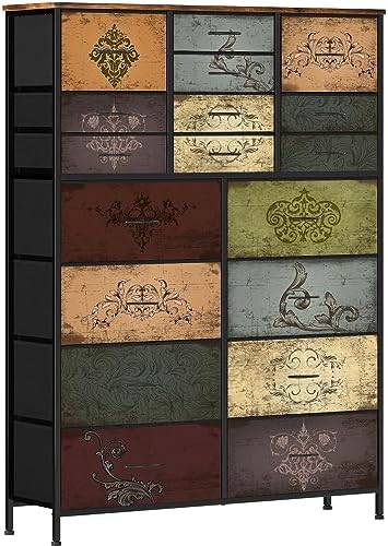 Dresser for Bedroom with 18 Drawers, Tall Fabric Storage Dresser, Chest of Drawers for Closet, Nursery, Bedside, Living Room, Laundry, Entryway, Hallway (Pattern)