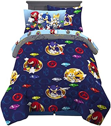 Franco Kids Bedding Super Soft Comforter and Sheet Set with Sham, 5 Piece Twin Size, Sonic The Hedgehog, Anime