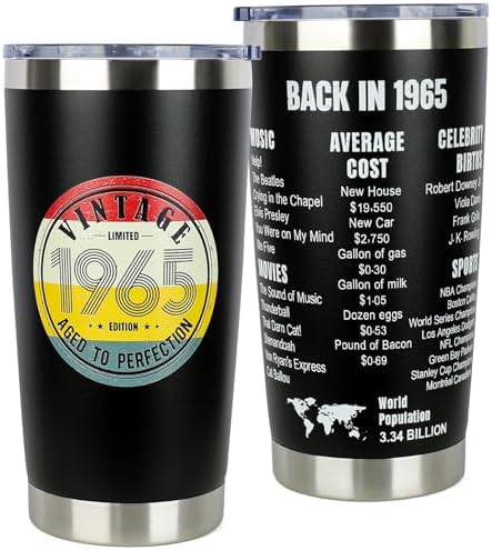 60th Birthday Gifts for Women Men - 1965 60th Birthday Decorations Gifts Ideas for Her Him - 60 Year Old Birthday Gift for Men Women Turning 60 Gift Ideas - 20oz Stainless Steel Tumbler