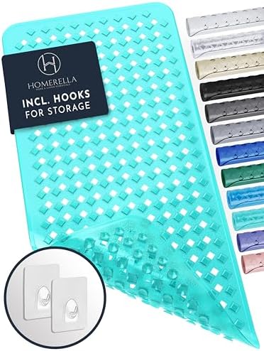 homerella® Bath Mat for Tub Non Slip Mold Resistant 35x16 - Shower Mat Non Slip Anti Mold - Bath Tub Mat Suction Cups incl. Hooks for Drying - Bathtub Mat Non Slip - ANI Slip Shower Mat Inside Tub